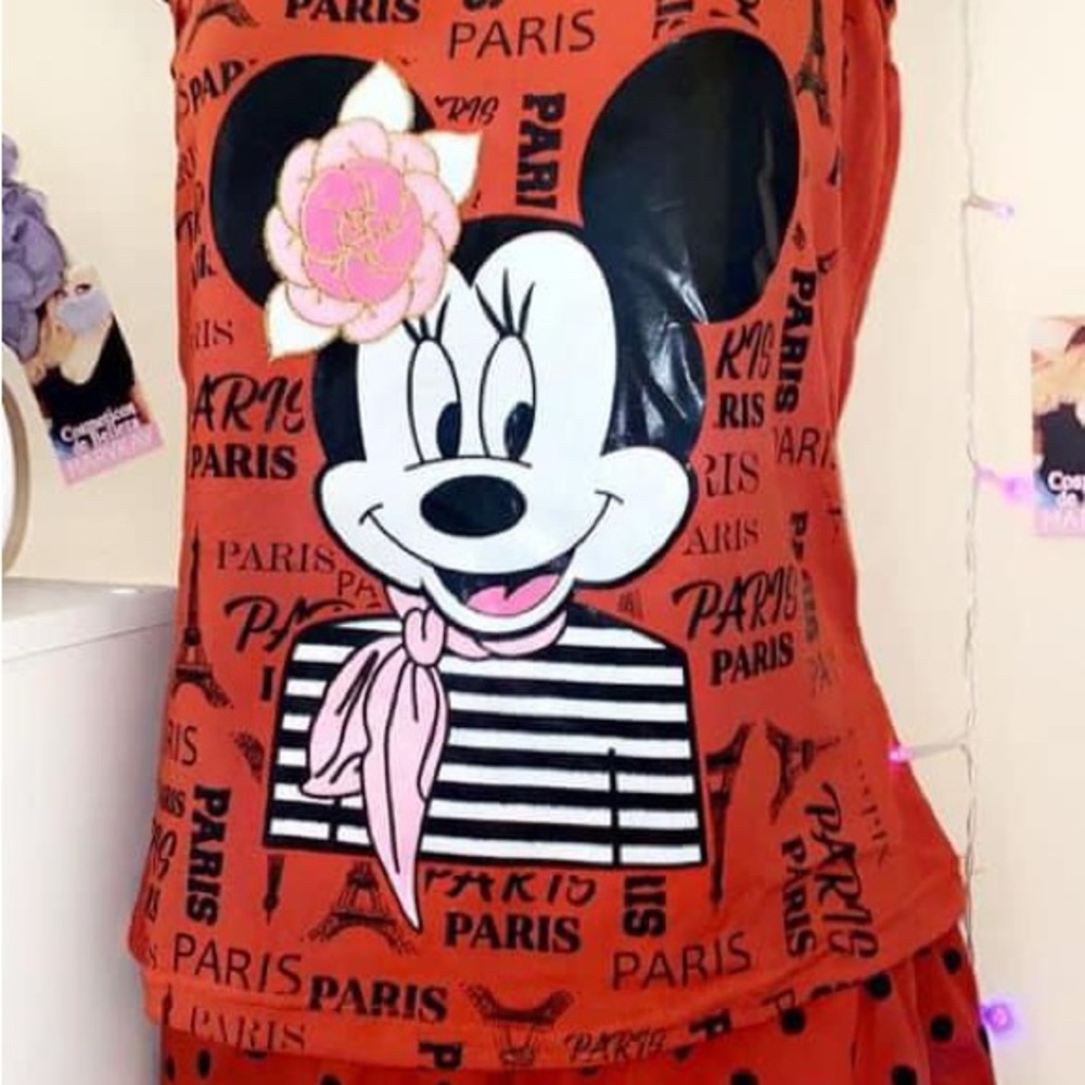 Red Minnie Mouse Paris Print Top